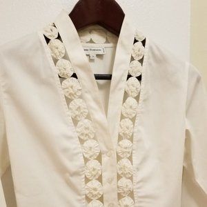 Anne Fontaine Iconic White Blouse w/ Floral Cutouts, Petite, NEW